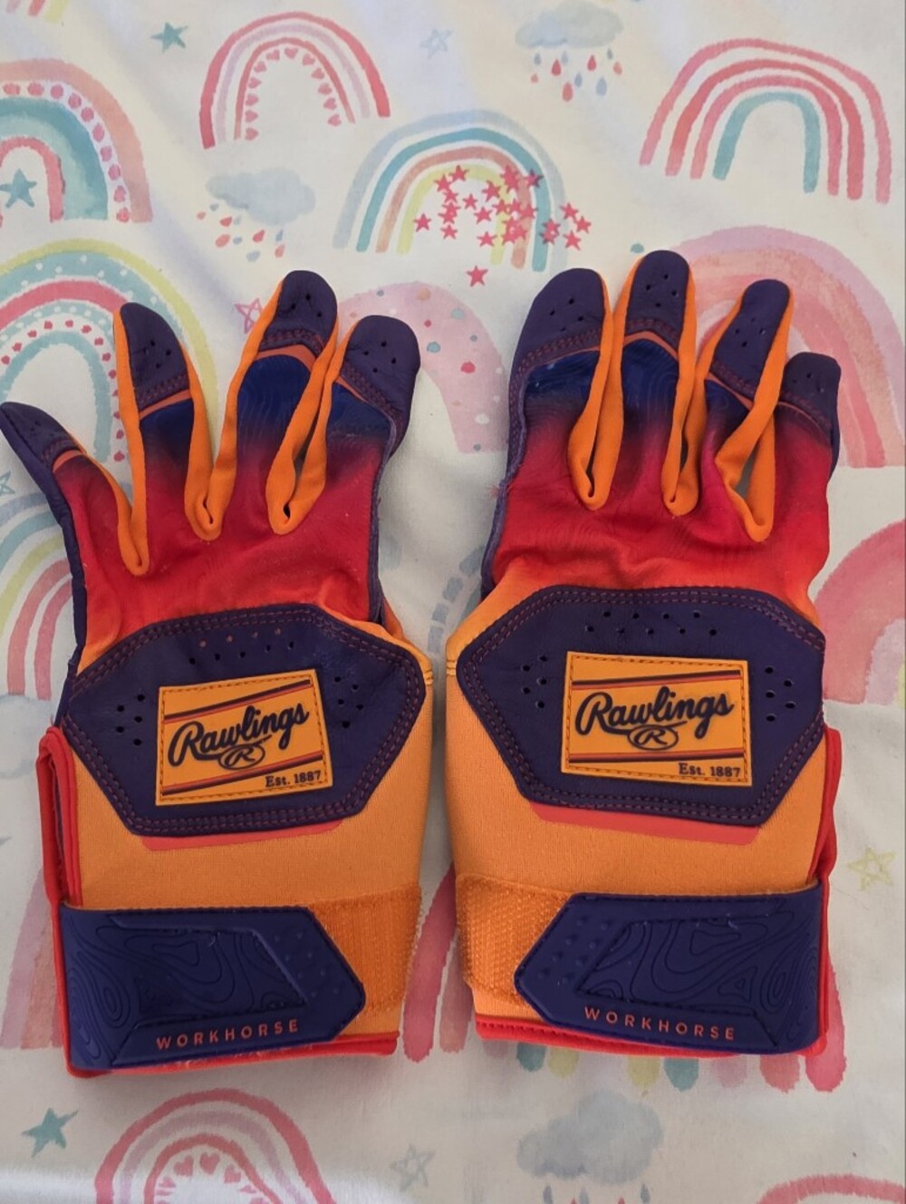 NWOT Rawlings Workhorse Funburst Kids Baseball/Softball Gloves - Youth Fit Sz L